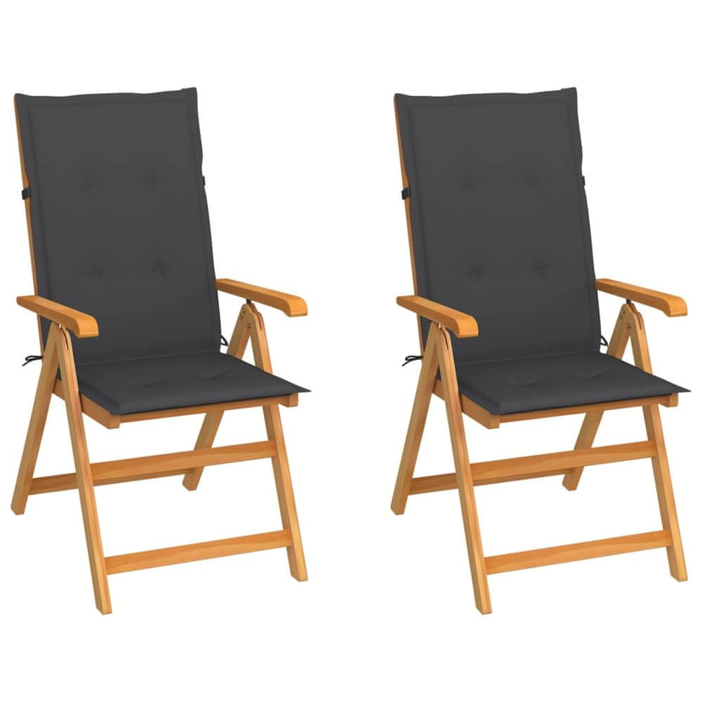 Vidaxl Záhradné stoličky 2 ks s antracitovými podložkami tíkový masív